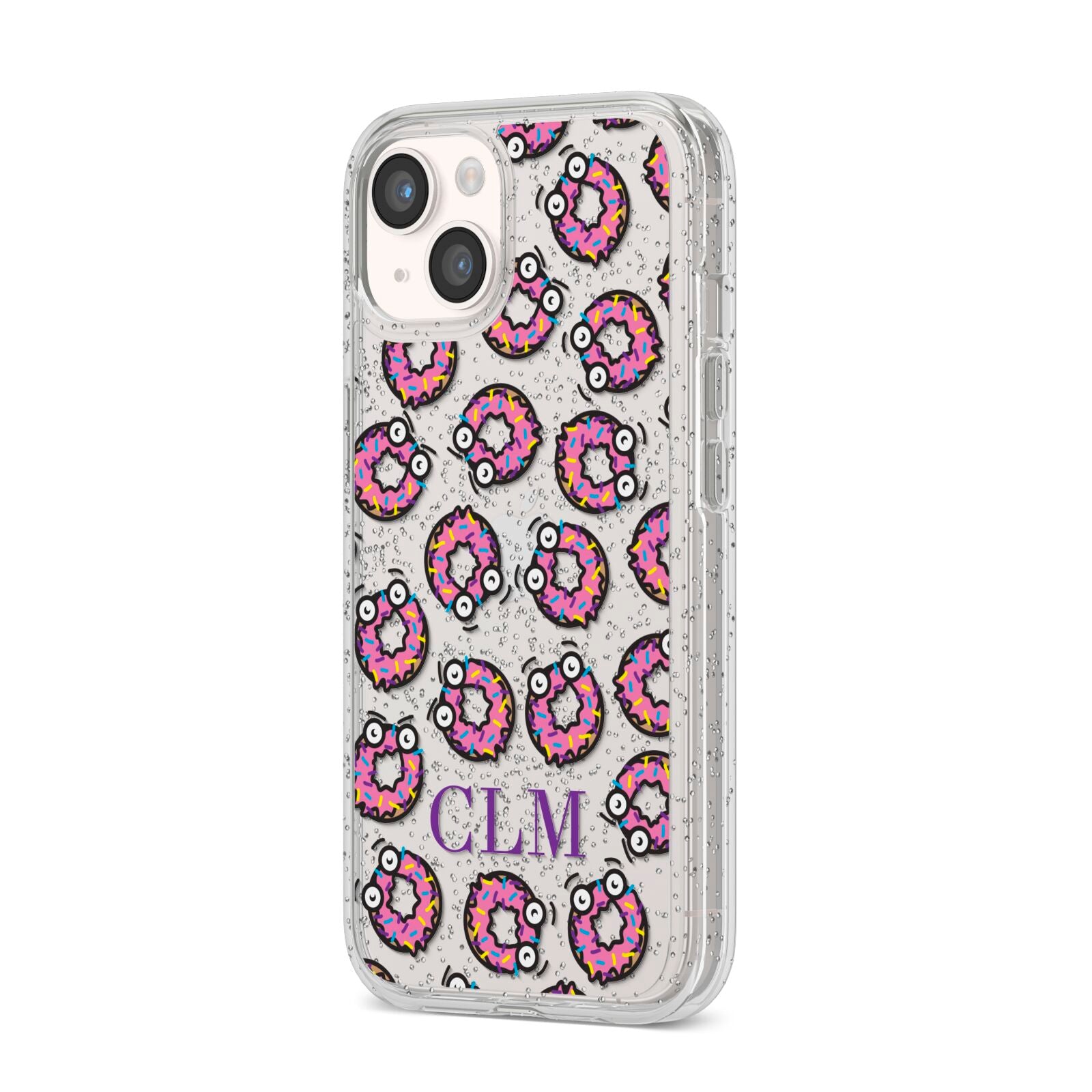 Personalised Donut Initials iPhone 14 Glitter Tough Case Starlight Angled Image