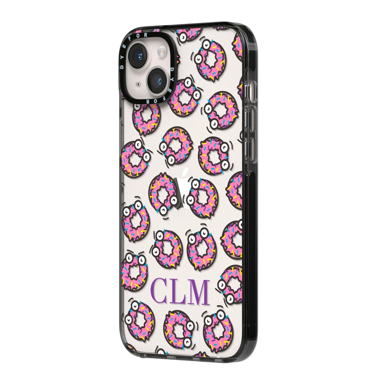 Personalised Donut Initials iPhone 14 Plus Black Impact Case Side Angle on Silver phone