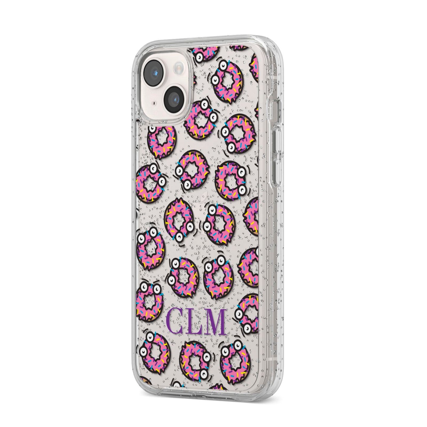 Personalised Donut Initials iPhone 14 Plus Glitter Tough Case Starlight Angled Image