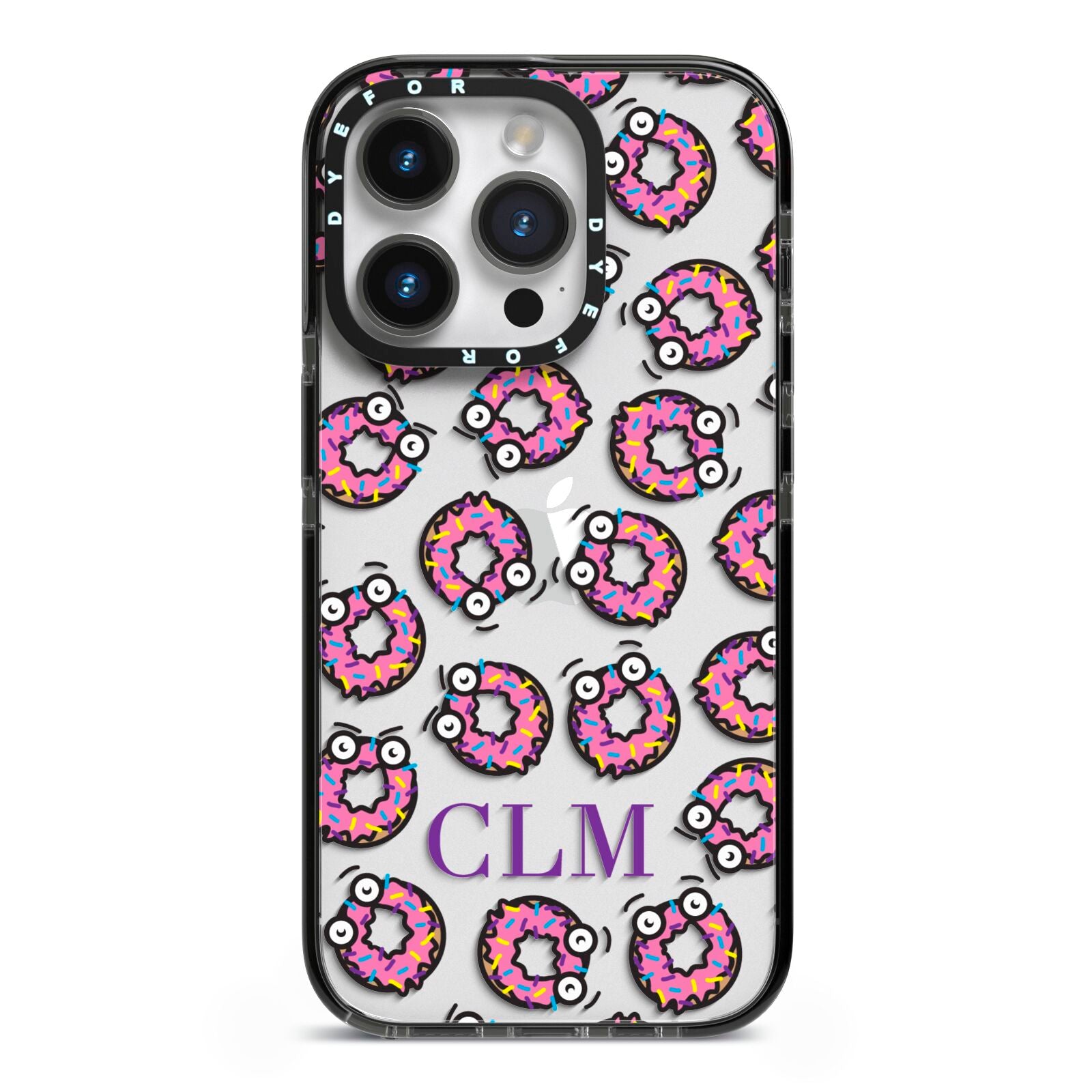 Personalised Donut Initials iPhone 14 Pro Black Impact Case on Silver phone