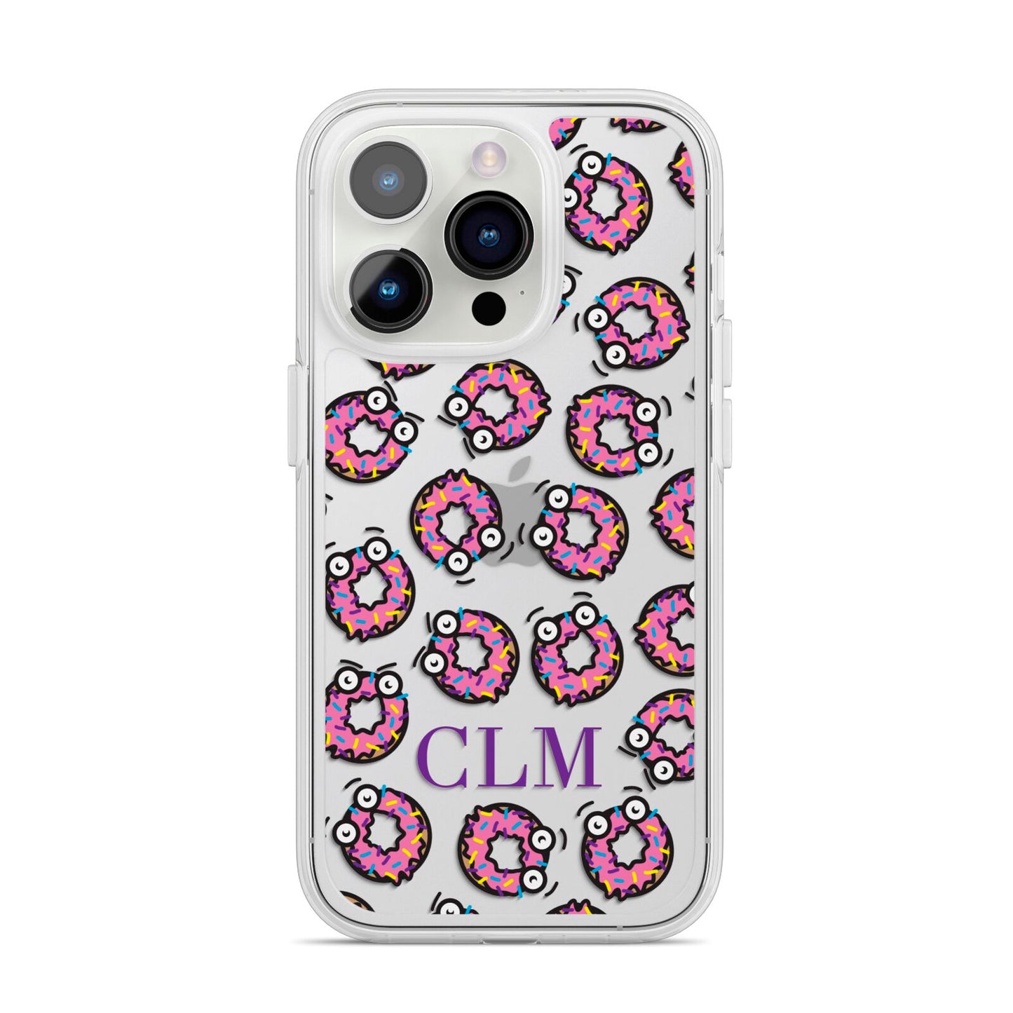 Personalised Donut Initials iPhone 14 Pro Clear Tough Case Silver