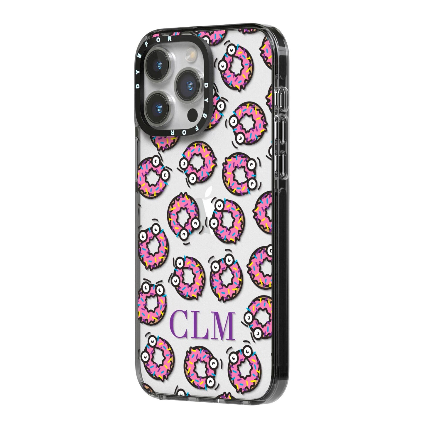 Personalised Donut Initials iPhone 14 Pro Max Black Impact Case Side Angle on Silver phone