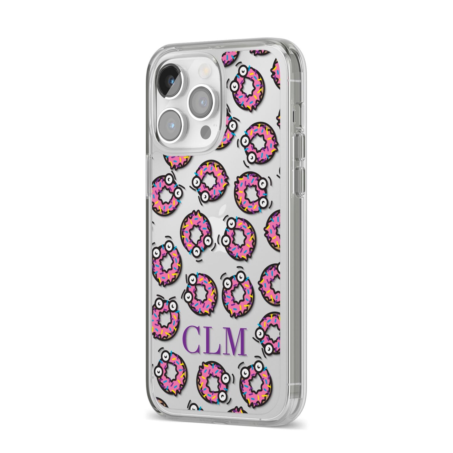 Personalised Donut Initials iPhone 14 Pro Max Clear Tough Case Silver Angled Image