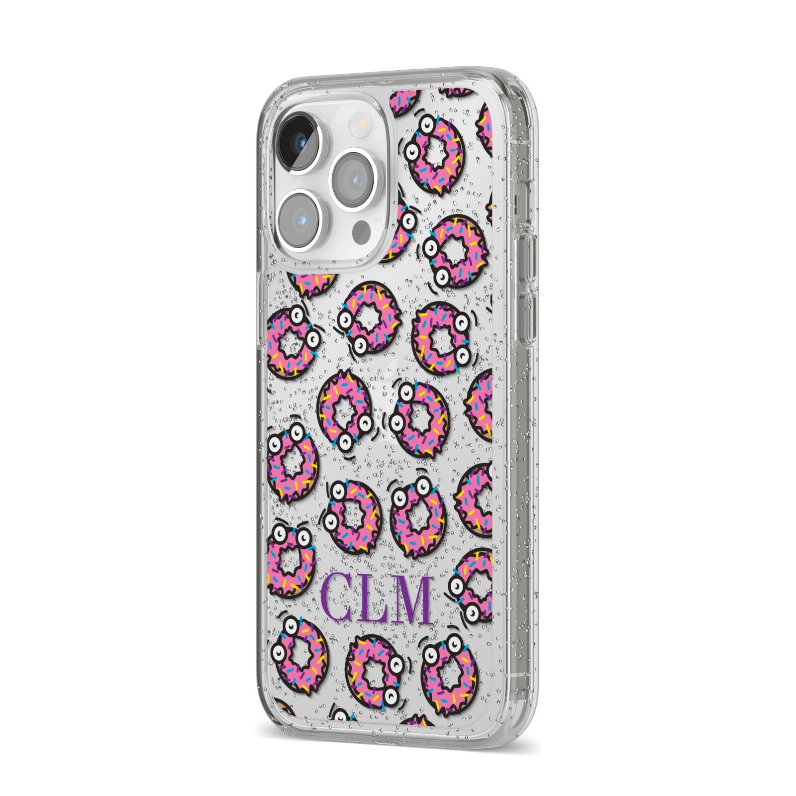 Personalised Donut Initials iPhone 14 Pro Max Glitter Tough Case Silver Angled Image