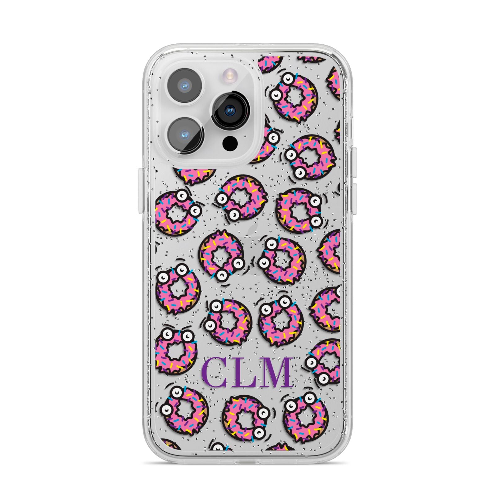 Personalised Donut Initials iPhone 14 Pro Max Glitter Tough Case Silver