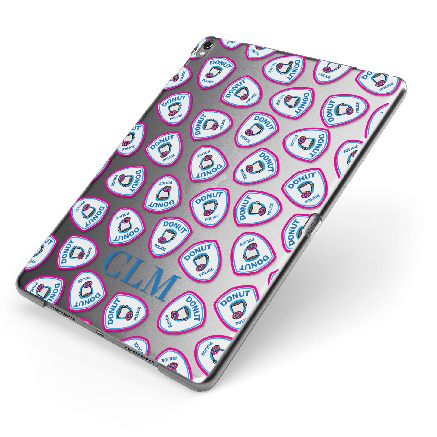 Personalised Donut Police Initials Apple iPad Case on Grey iPad Side View