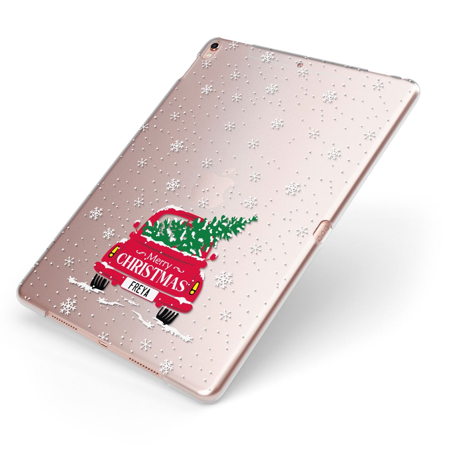 Personalised Driving Home For Christmas Apple iPad Case on Rose Gold iPad Side View