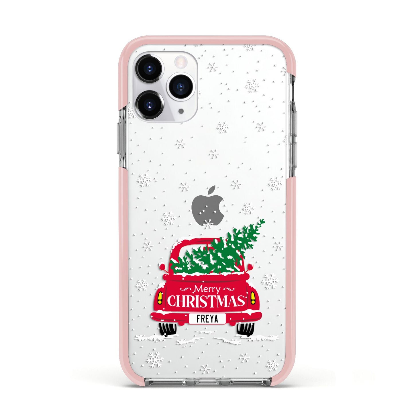 Personalised Driving Home For Christmas Apple iPhone 11 Pro in Silver with Pink Impact Case