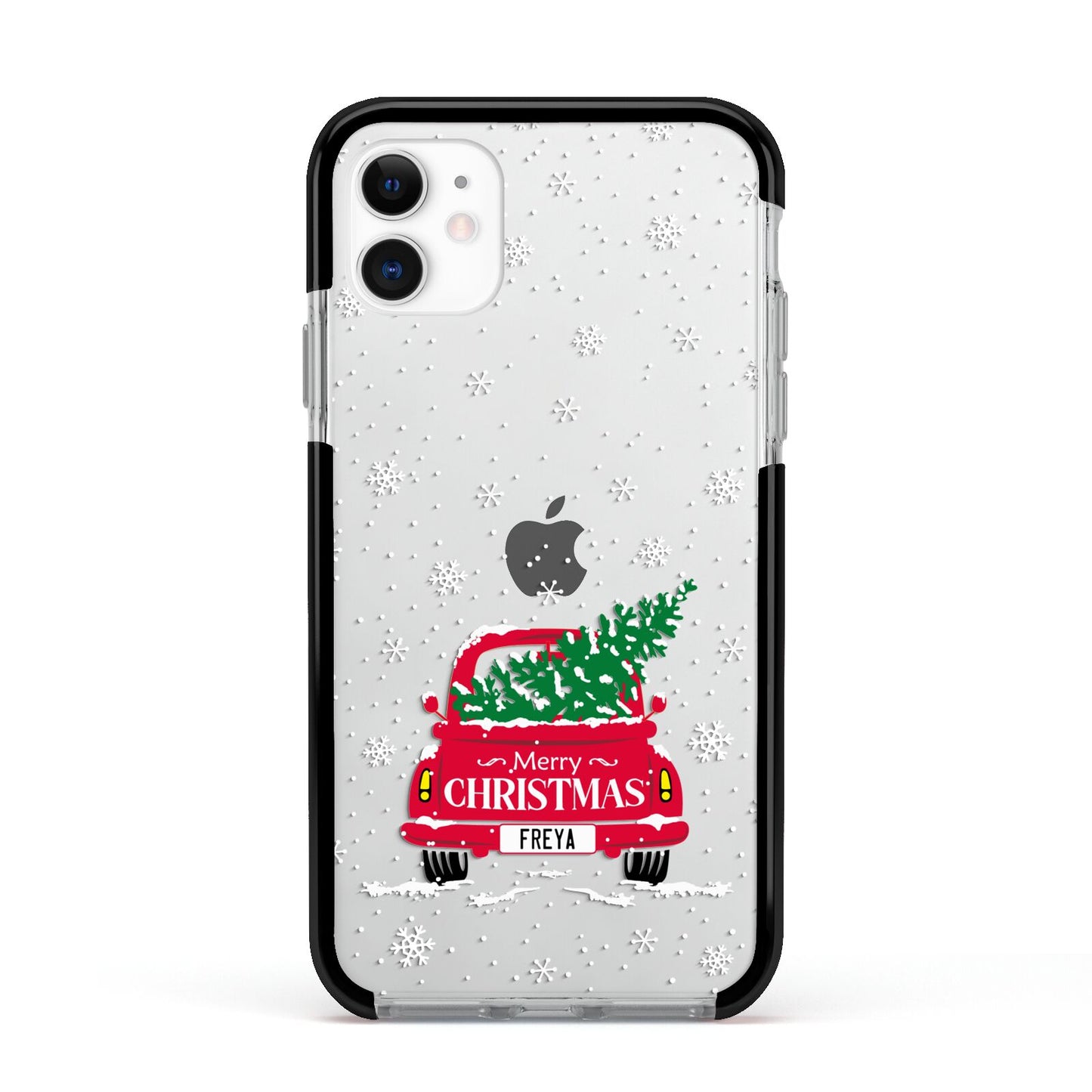 Personalised Driving Home For Christmas Apple iPhone 11 in White with Black Impact Case