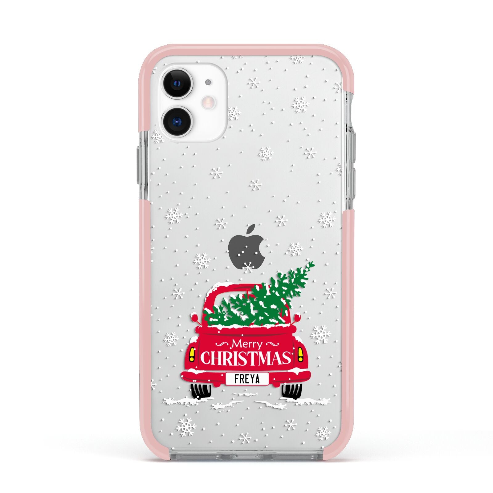 Personalised Driving Home For Christmas Apple iPhone 11 in White with Pink Impact Case