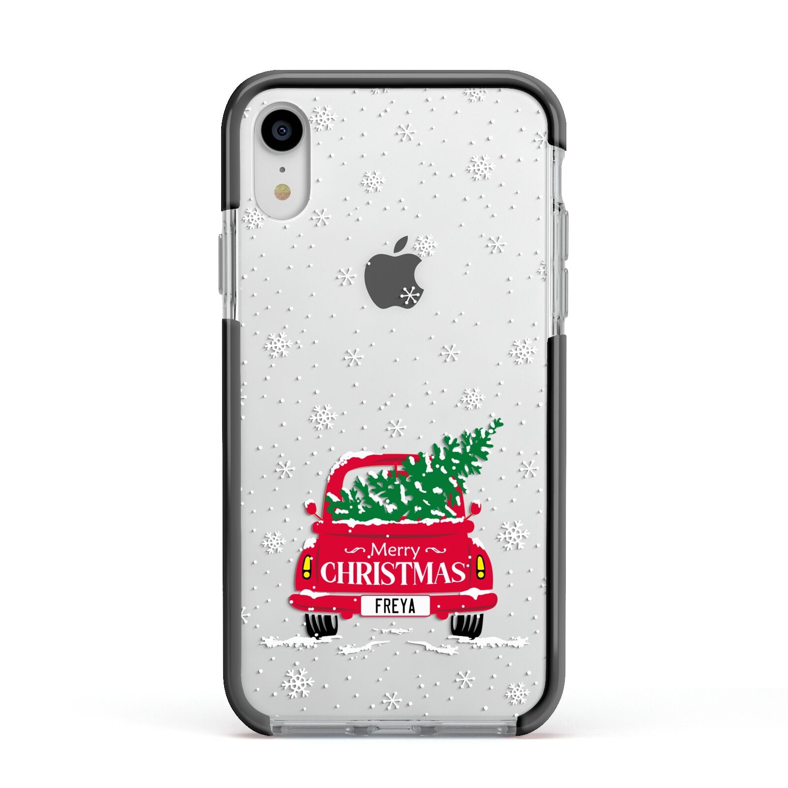 Personalised Driving Home For Christmas Apple iPhone XR Impact Case Black Edge on Silver Phone