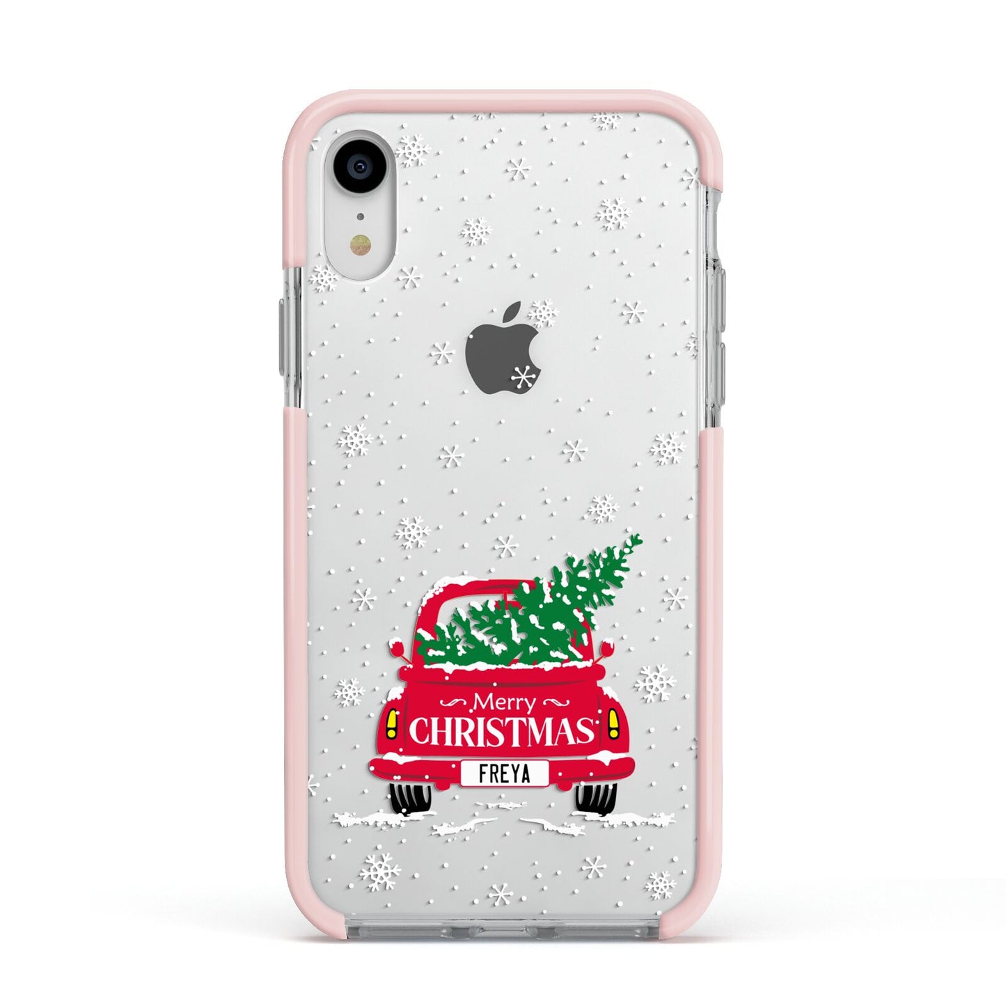 Personalised Driving Home For Christmas Apple iPhone XR Impact Case Pink Edge on Silver Phone