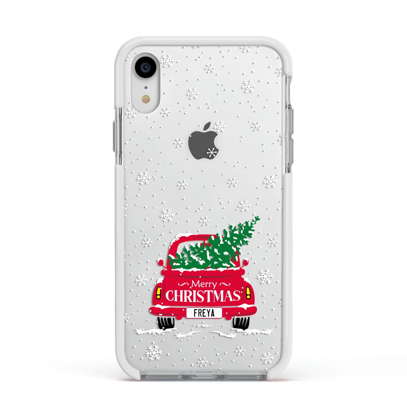 Personalised Driving Home For Christmas Apple iPhone XR Impact Case White Edge on Silver Phone