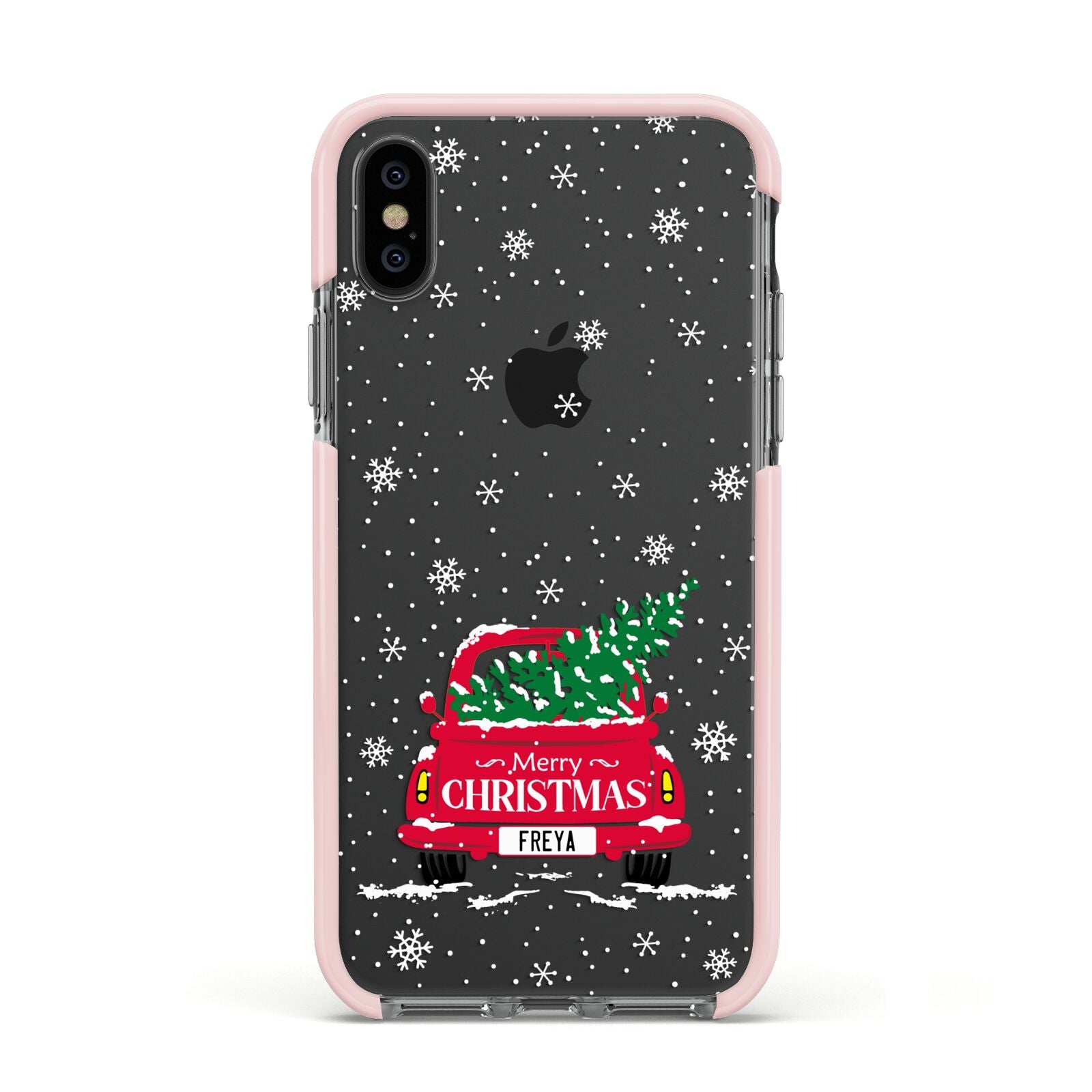 Personalised Driving Home For Christmas Apple iPhone Xs Impact Case Pink Edge on Black Phone