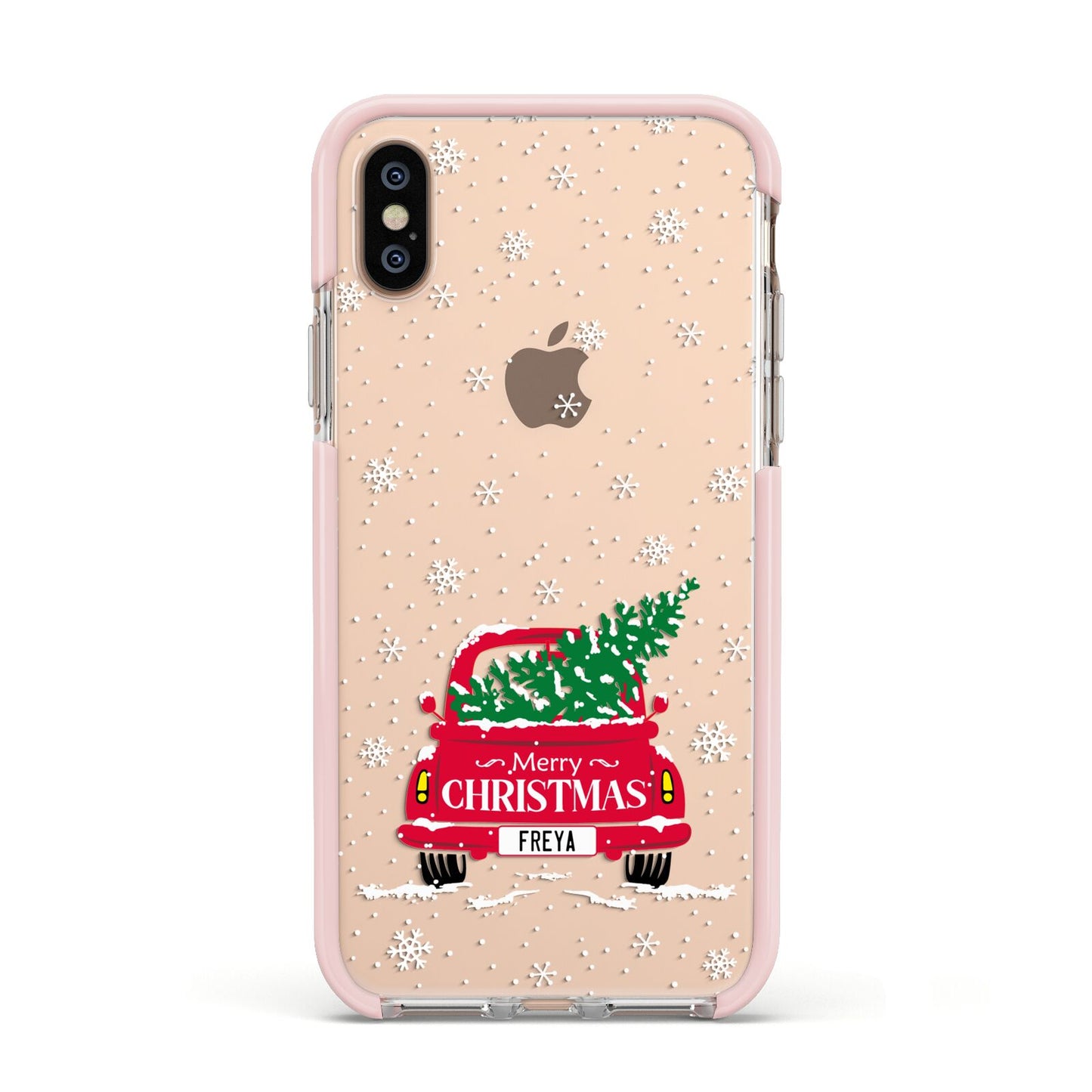 Personalised Driving Home For Christmas Apple iPhone Xs Impact Case Pink Edge on Gold Phone