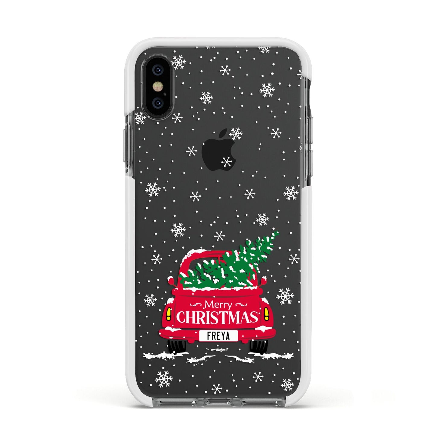 Personalised Driving Home For Christmas Apple iPhone Xs Impact Case White Edge on Black Phone