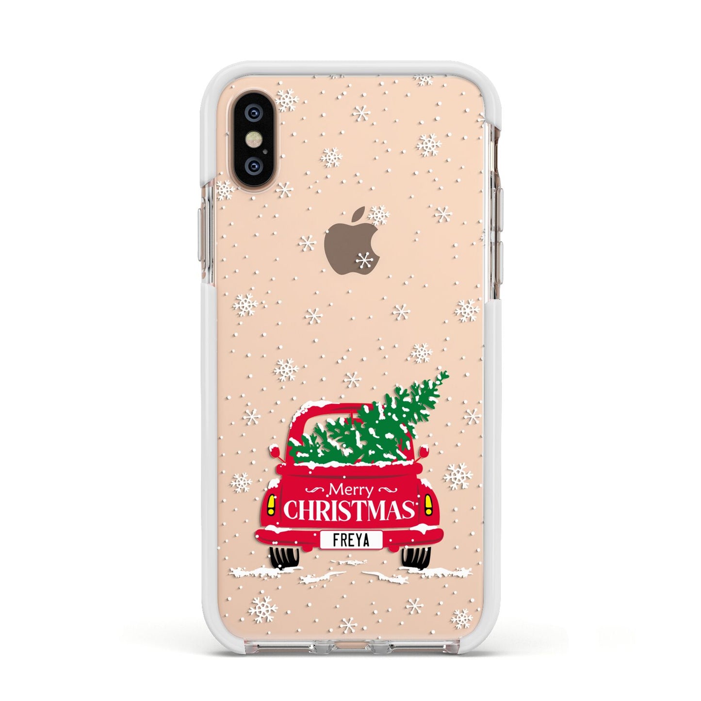 Personalised Driving Home For Christmas Apple iPhone Xs Impact Case White Edge on Gold Phone
