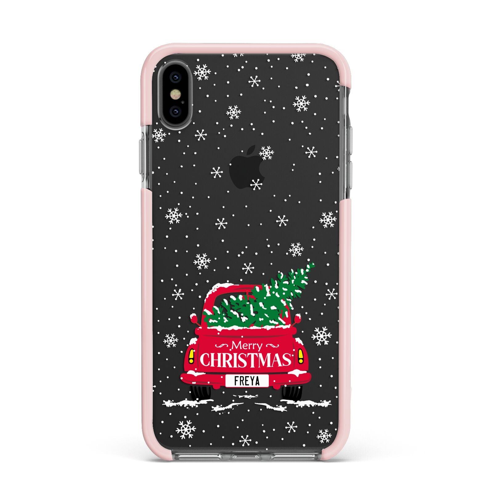 Personalised Driving Home For Christmas Apple iPhone Xs Max Impact Case Pink Edge on Black Phone