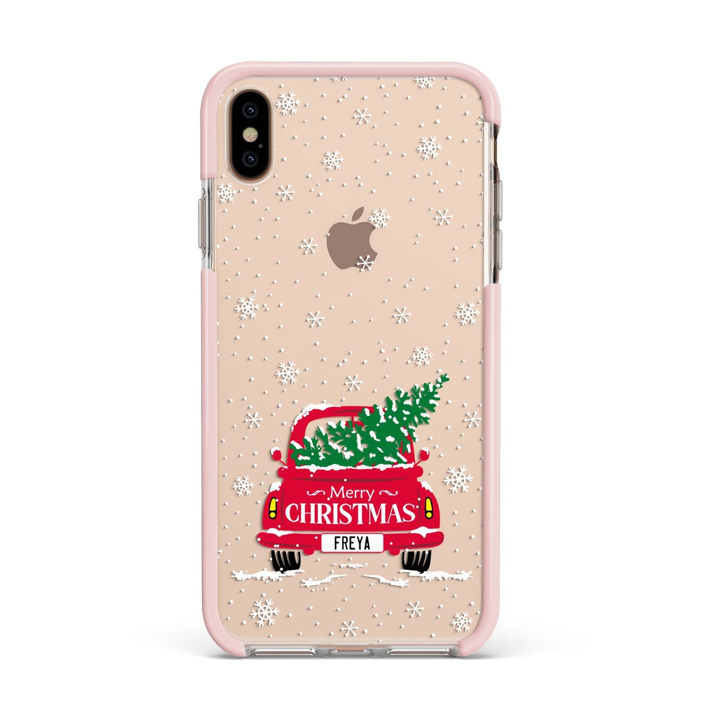 Personalised Driving Home For Christmas Apple iPhone Xs Max Impact Case Pink Edge on Gold Phone