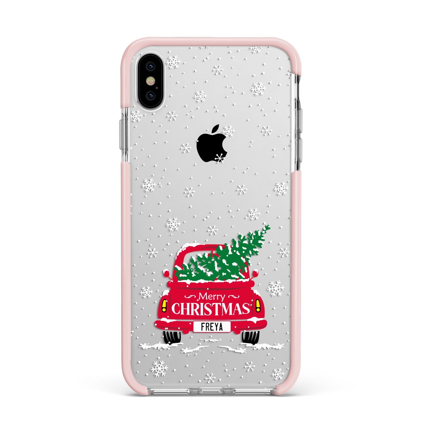 Personalised Driving Home For Christmas Apple iPhone Xs Max Impact Case Pink Edge on Silver Phone