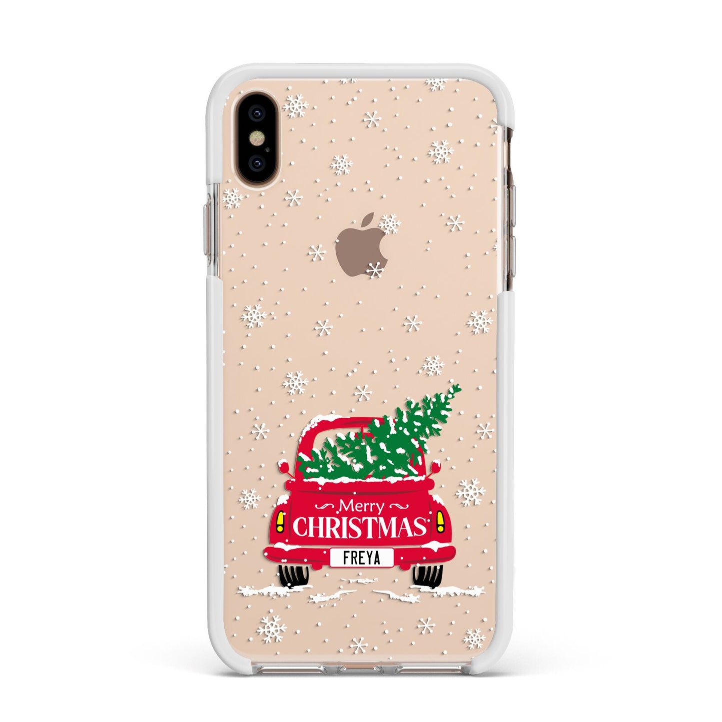 Personalised Driving Home For Christmas Apple iPhone Xs Max Impact Case White Edge on Gold Phone