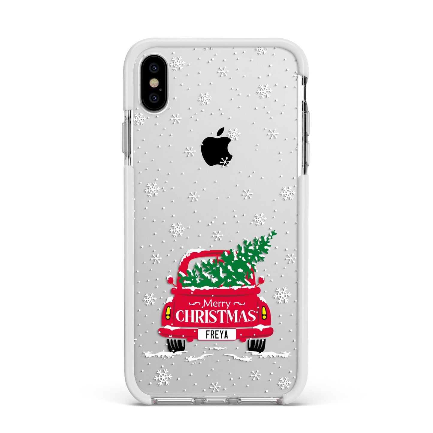 Personalised Driving Home For Christmas Apple iPhone Xs Max Impact Case White Edge on Silver Phone