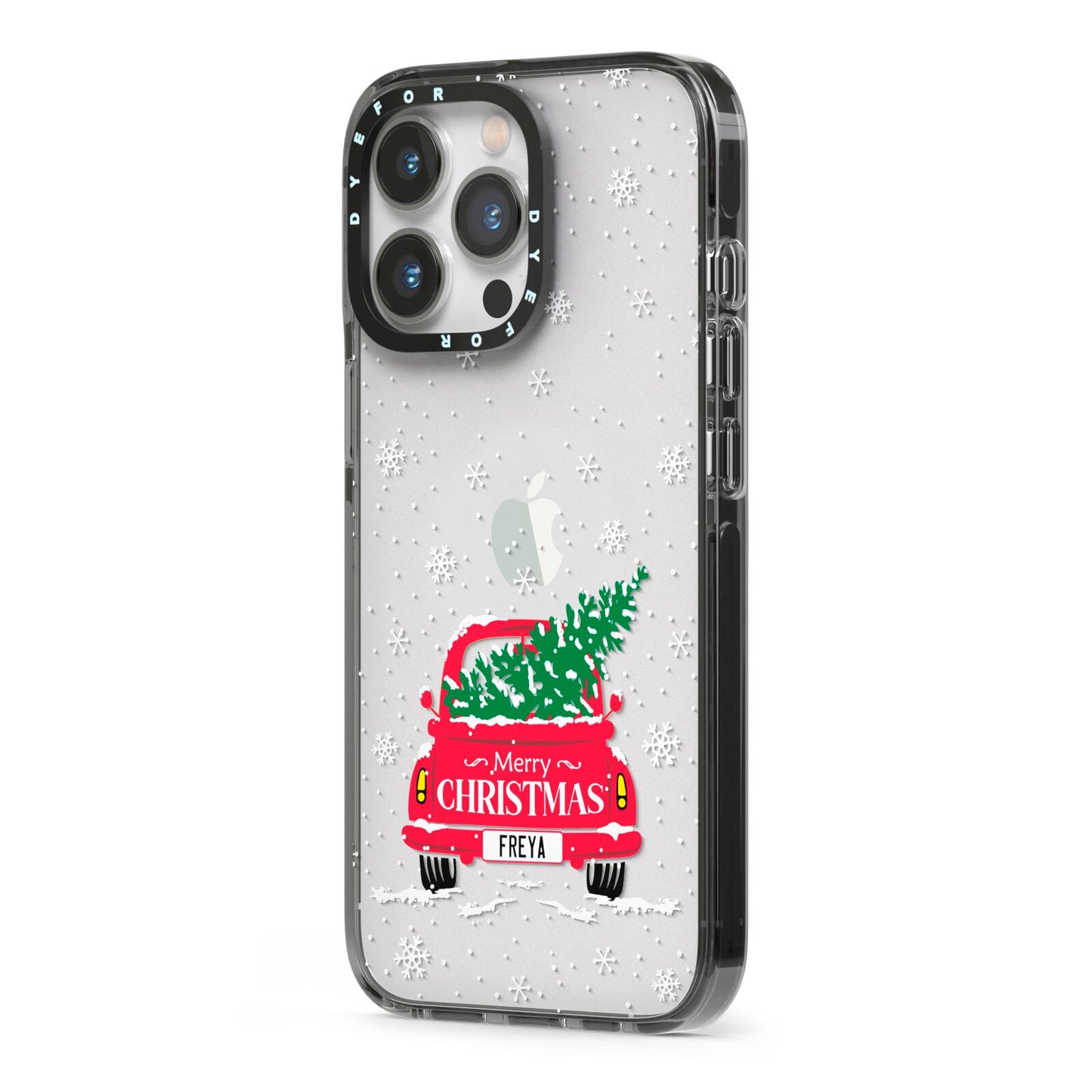 Personalised Driving Home For Christmas iPhone 13 Pro Black Impact Case Side Angle on Silver phone