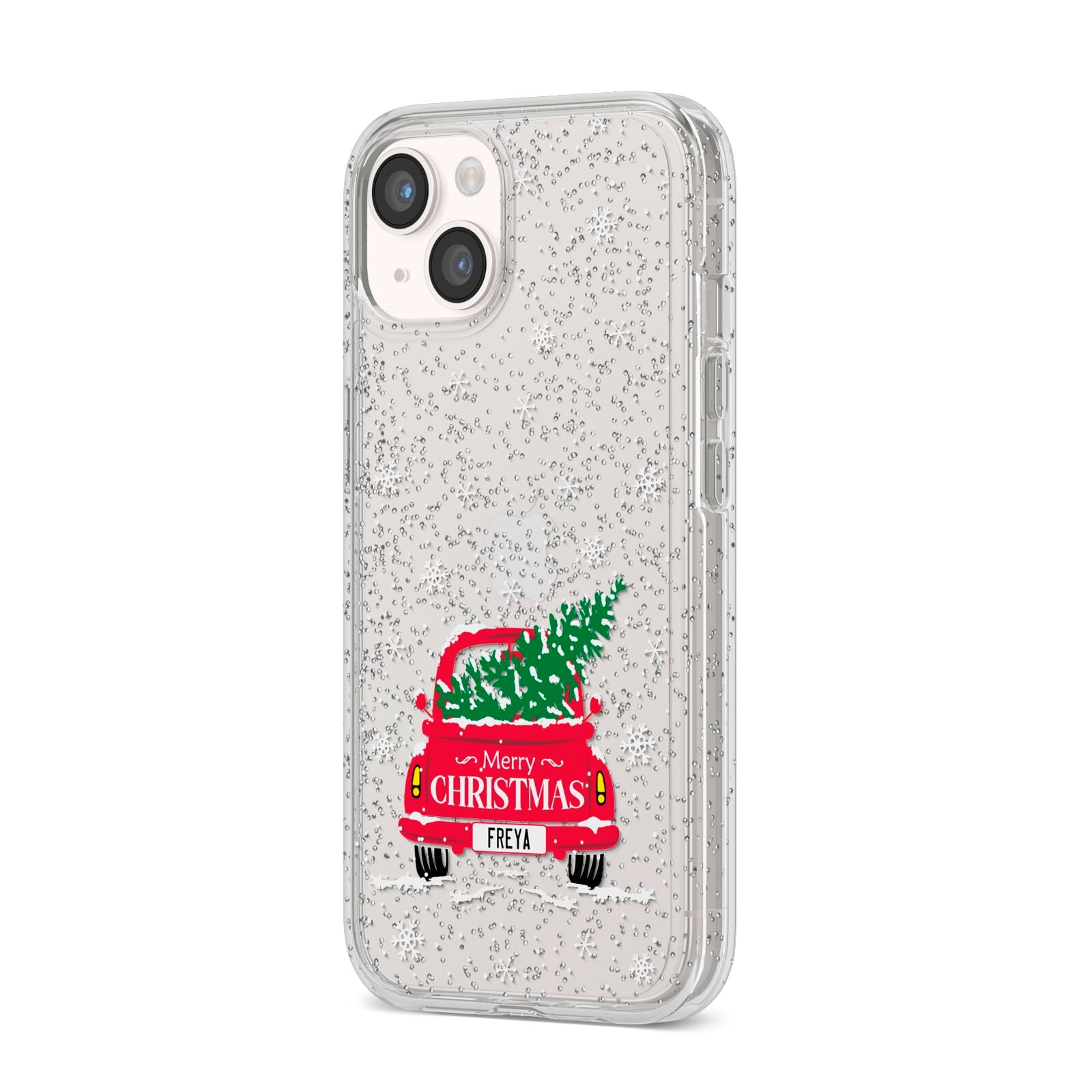 Personalised Driving Home For Christmas iPhone 14 Glitter Tough Case Starlight Angled Image