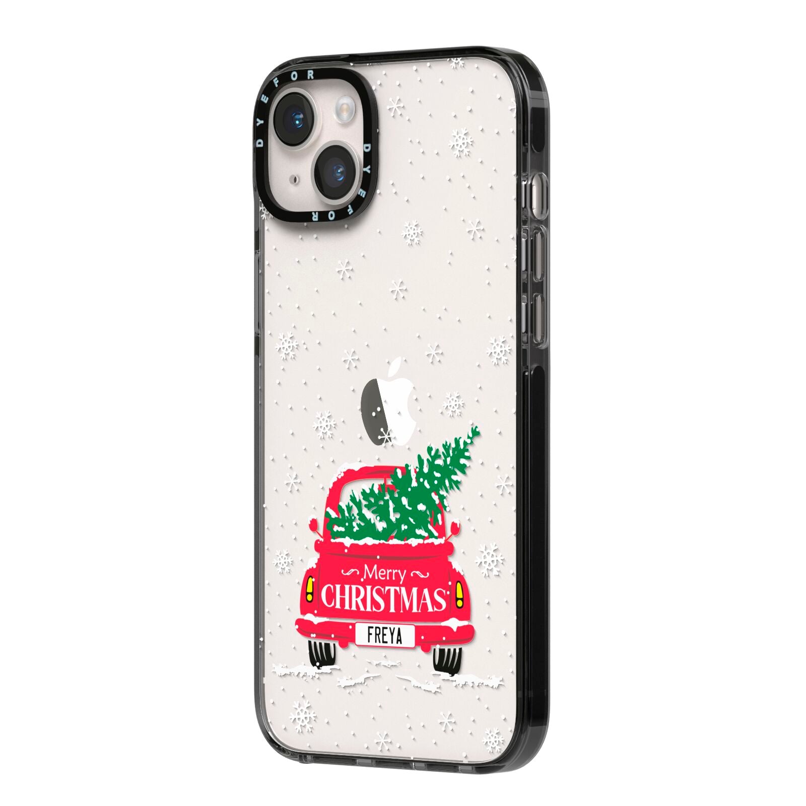 Personalised Driving Home For Christmas iPhone 14 Plus Black Impact Case Side Angle on Silver phone