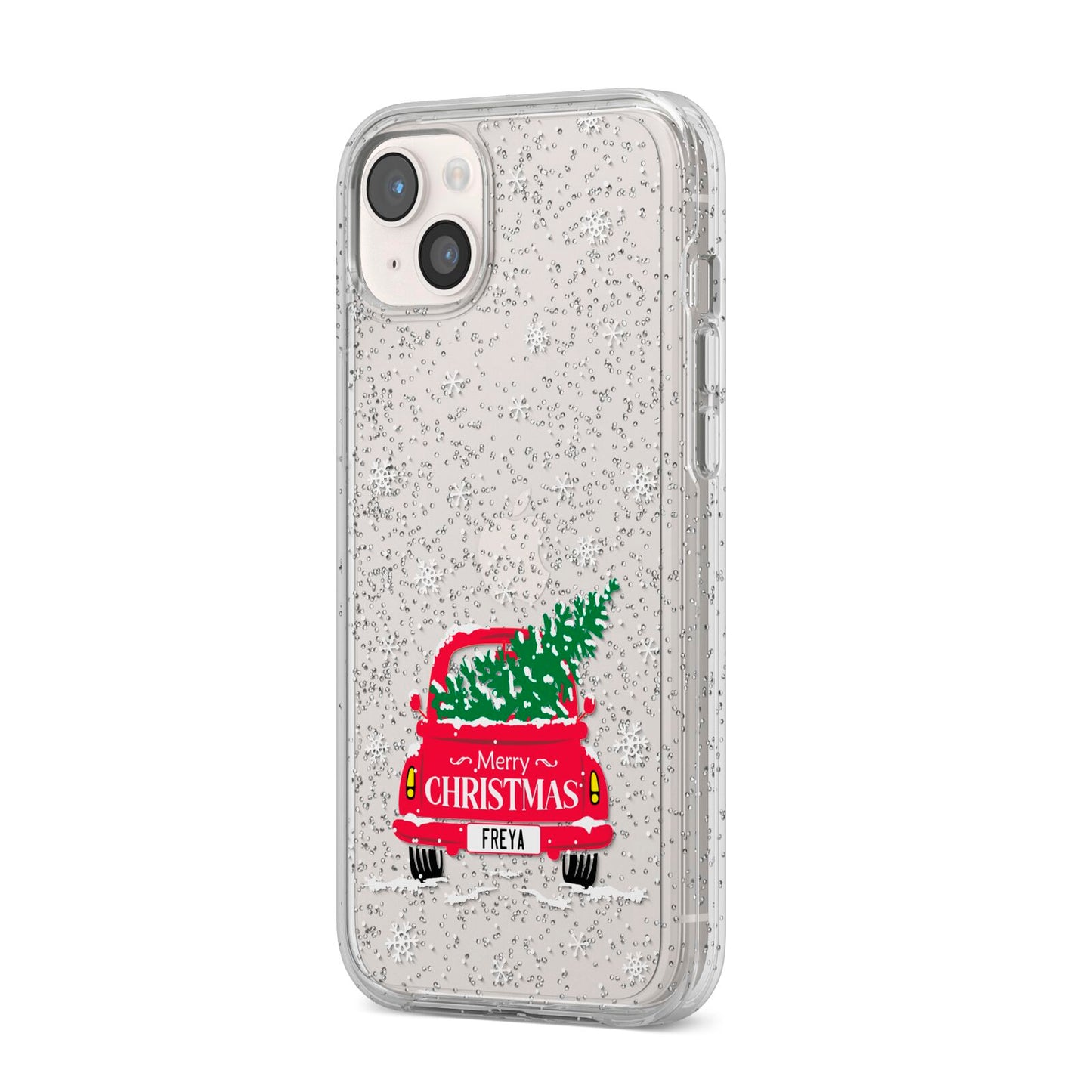 Personalised Driving Home For Christmas iPhone 14 Plus Glitter Tough Case Starlight Angled Image