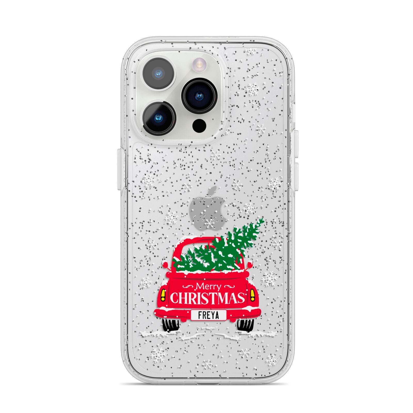 Personalised Driving Home For Christmas iPhone 14 Pro Glitter Tough Case Silver