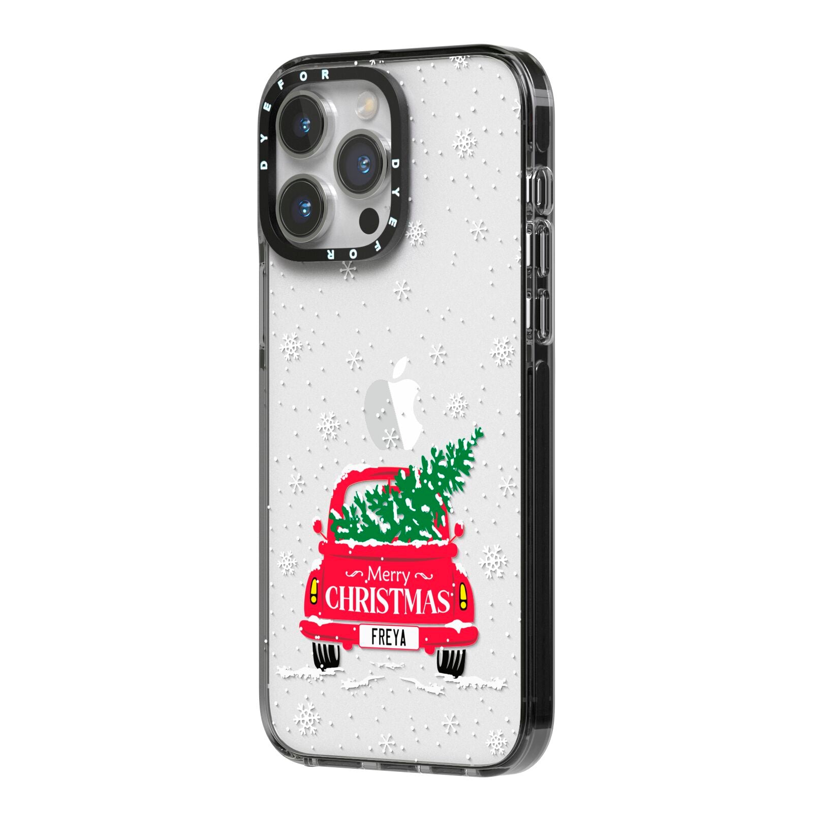 Personalised Driving Home For Christmas iPhone 14 Pro Max Black Impact Case Side Angle on Silver phone