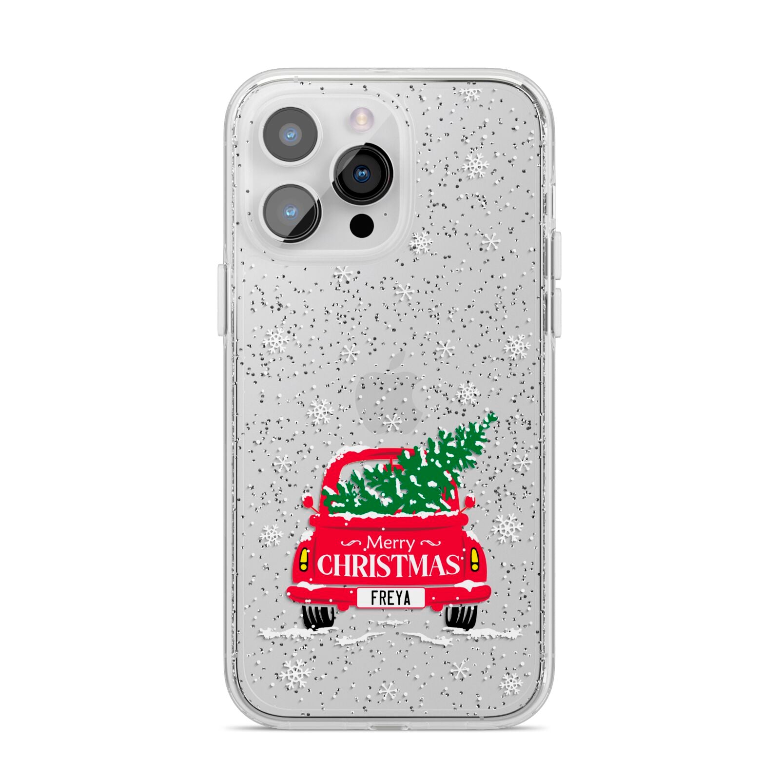 Personalised Driving Home For Christmas iPhone 14 Pro Max Glitter Tough Case Silver