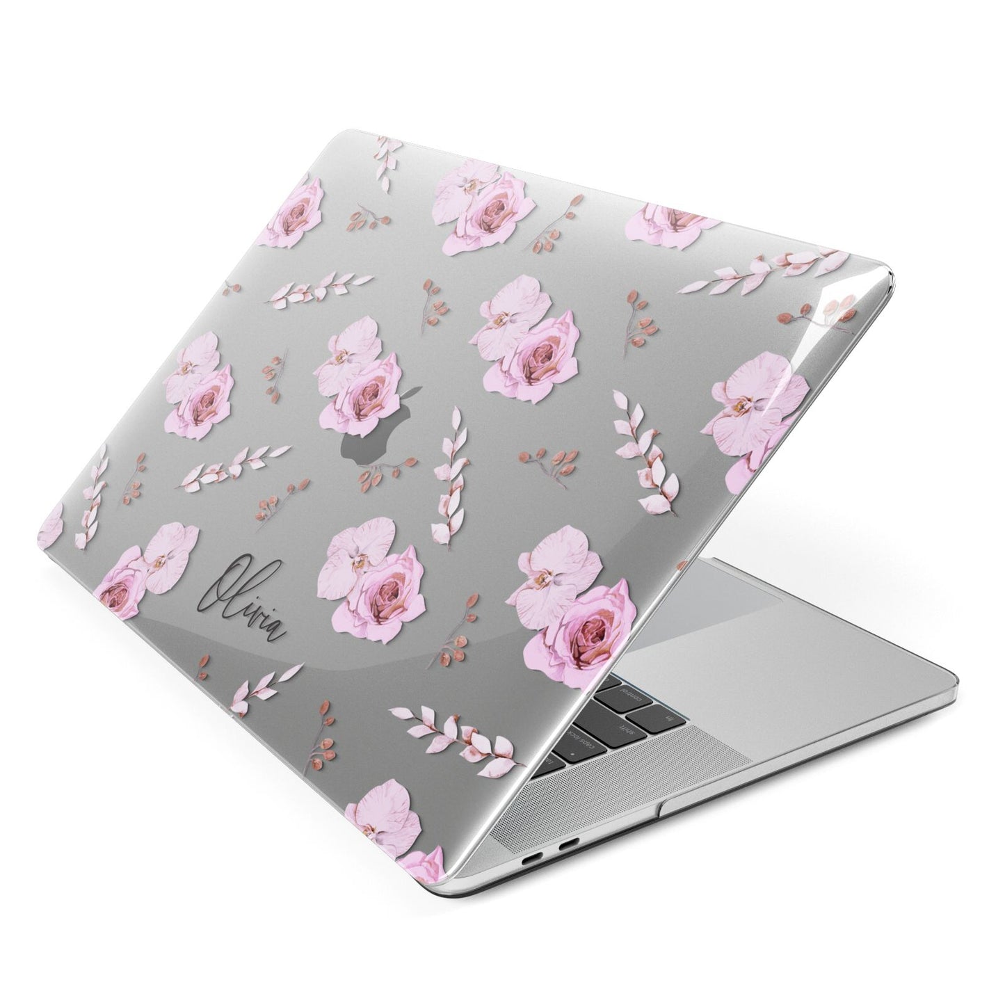 Personalised Dusty Pink Flowers Apple MacBook Case Side View