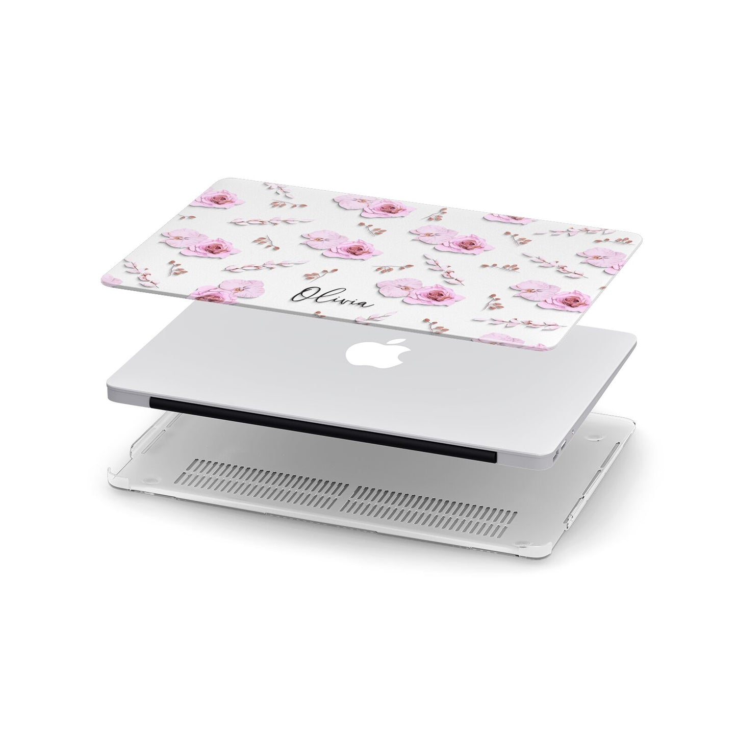 Personalised Dusty Pink Flowers Apple MacBook Case in Detail