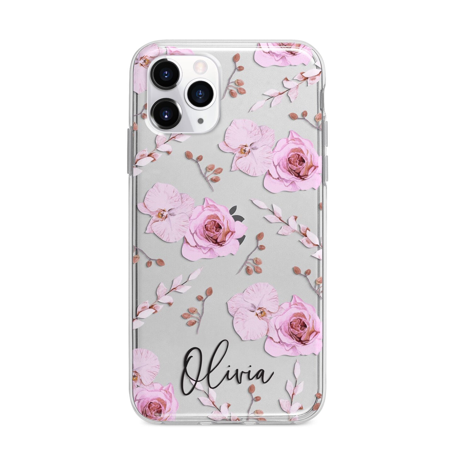 Personalised Dusty Pink Flowers Apple iPhone 11 Pro Max in Silver with Bumper Case