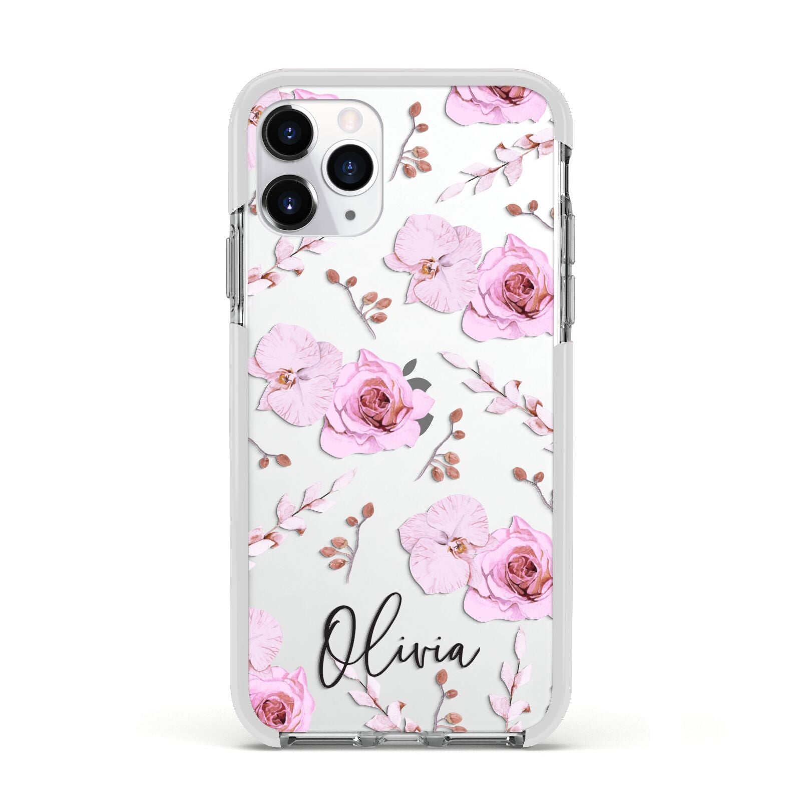 Personalised Dusty Pink Flowers Apple iPhone 11 Pro in Silver with White Impact Case