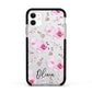 Personalised Dusty Pink Flowers Apple iPhone 11 in White with Black Impact Case
