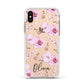 Personalised Dusty Pink Flowers Apple iPhone Xs Impact Case White Edge on Gold Phone