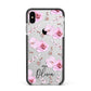 Personalised Dusty Pink Flowers Apple iPhone Xs Max Impact Case Black Edge on Silver Phone
