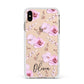 Personalised Dusty Pink Flowers Apple iPhone Xs Max Impact Case White Edge on Gold Phone