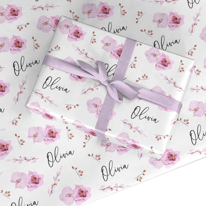 Personalised Dusty Pink Flowers Custom Wrapping Paper