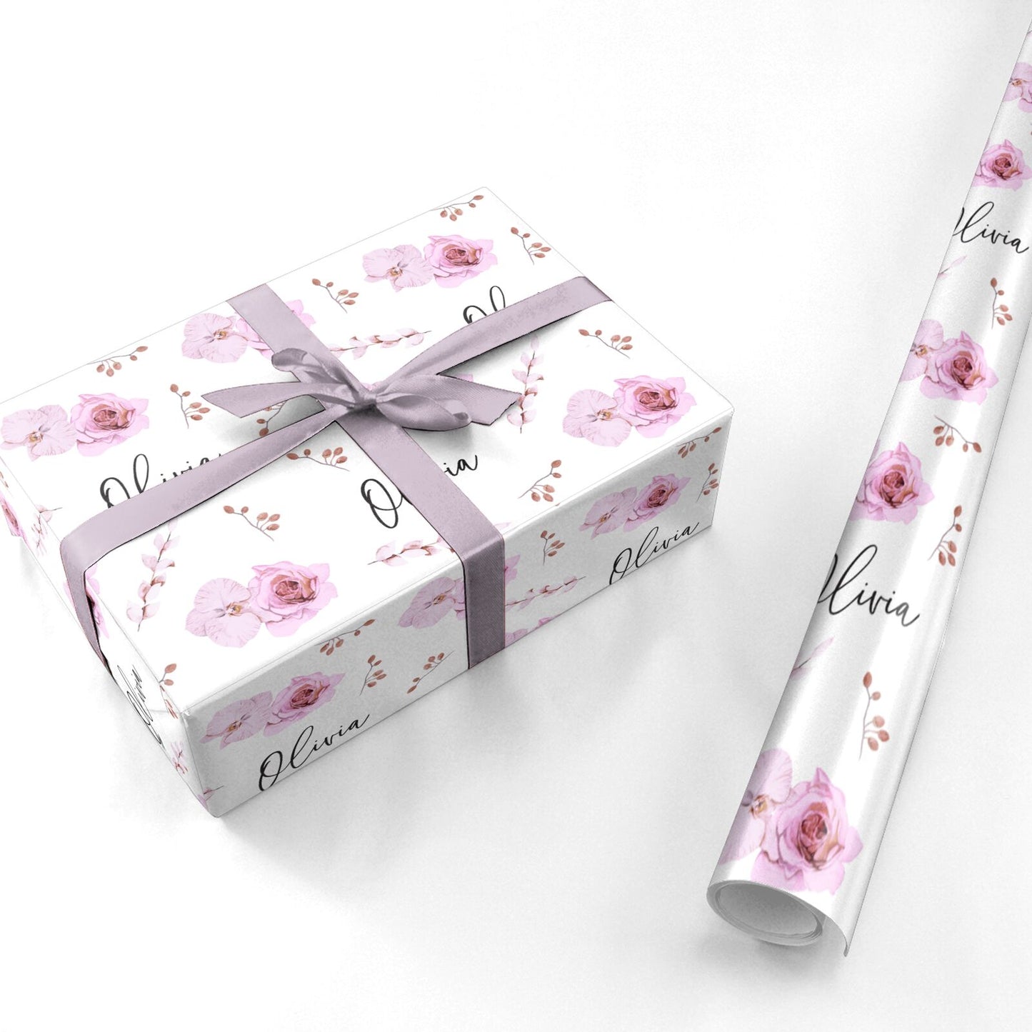 Personalised Dusty Pink Flowers Personalised Wrapping Paper