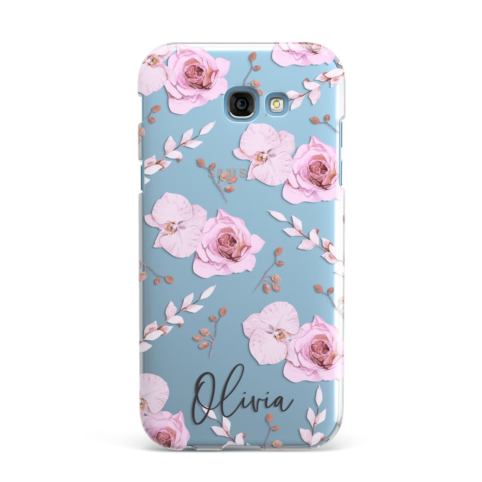 Personalised Dusty Pink Flowers Samsung Galaxy A7 2017 Case