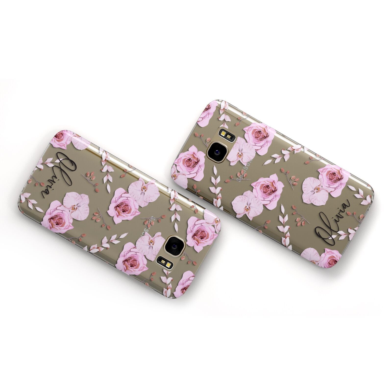 Personalised Dusty Pink Flowers Samsung Galaxy Case Flat Overview