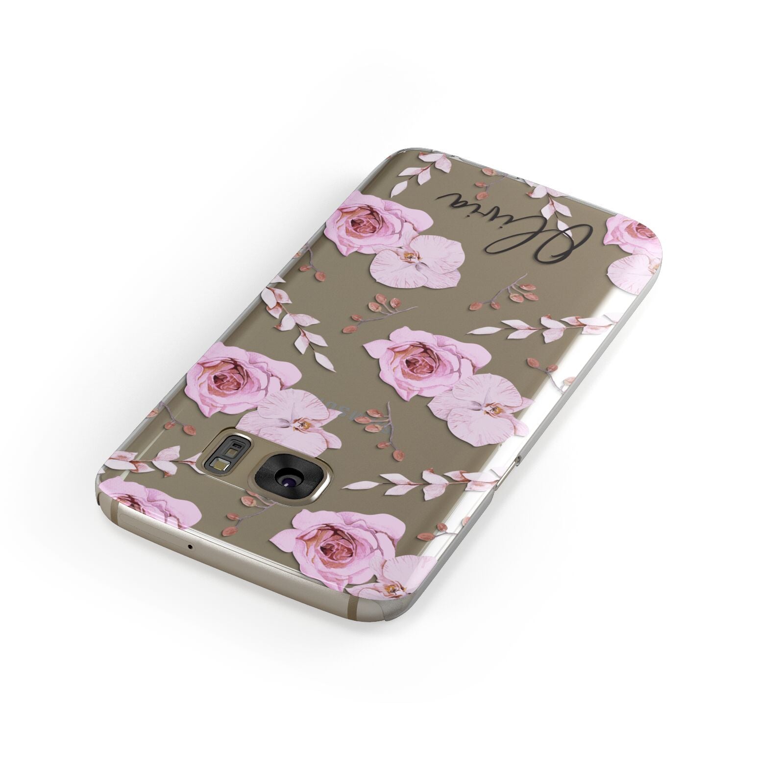 Personalised Dusty Pink Flowers Samsung Galaxy Case Front Close Up