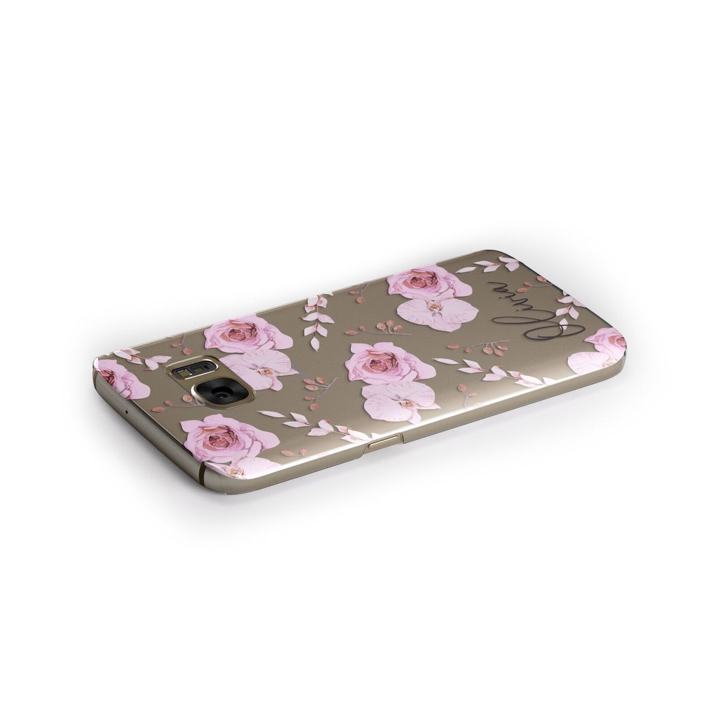 Personalised Dusty Pink Flowers Samsung Galaxy Case Side Close Up