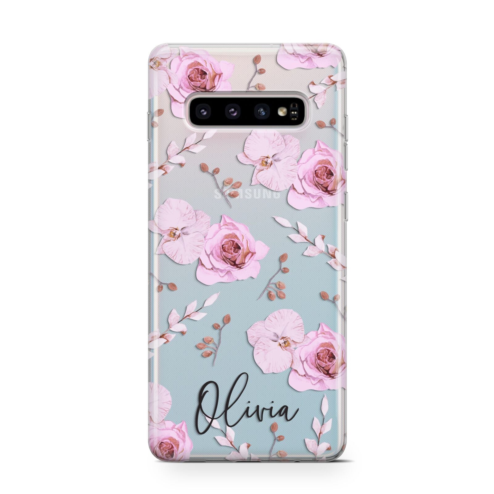 Personalised Dusty Pink Flowers Samsung Galaxy S10 Case