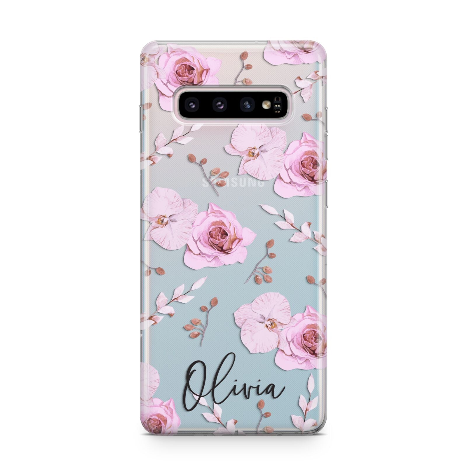 Personalised Dusty Pink Flowers Samsung Galaxy S10 Plus Case