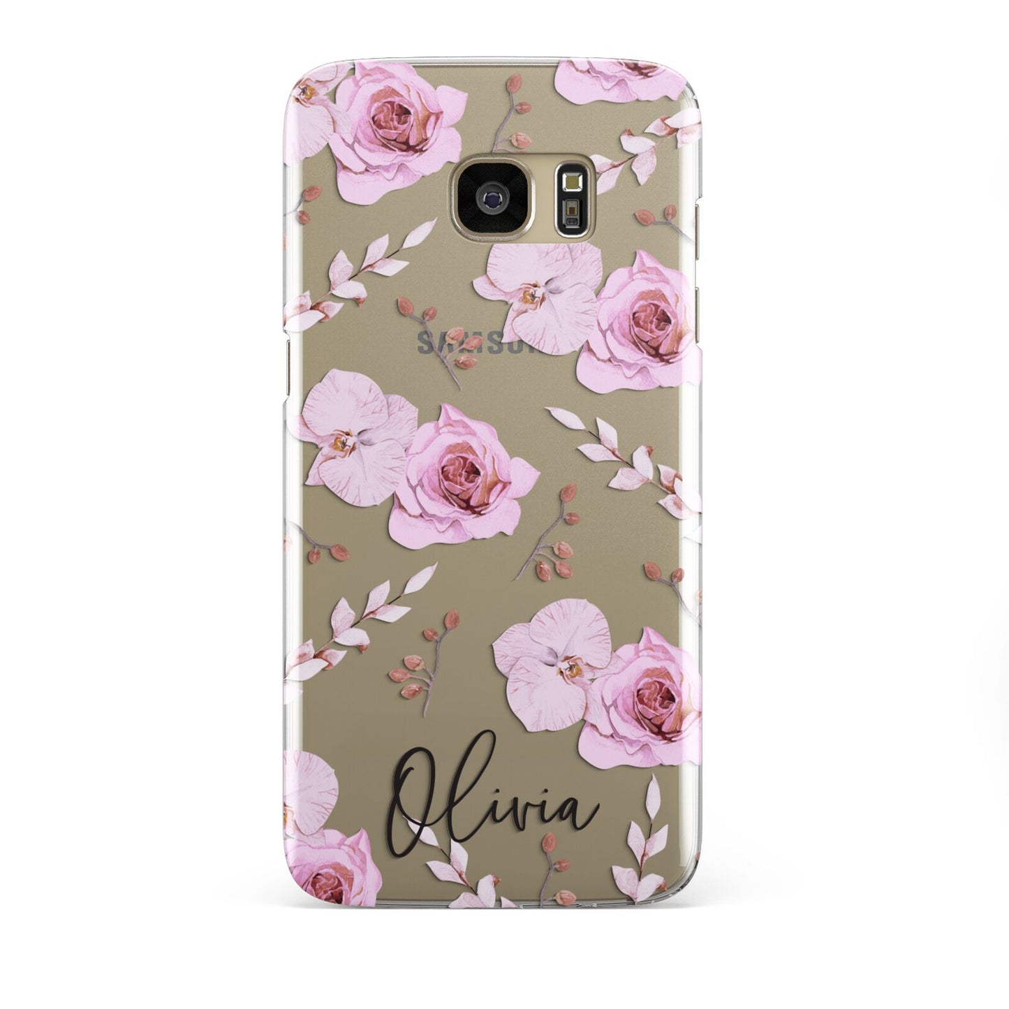 Personalised Dusty Pink Flowers Samsung Galaxy S7 Edge Case